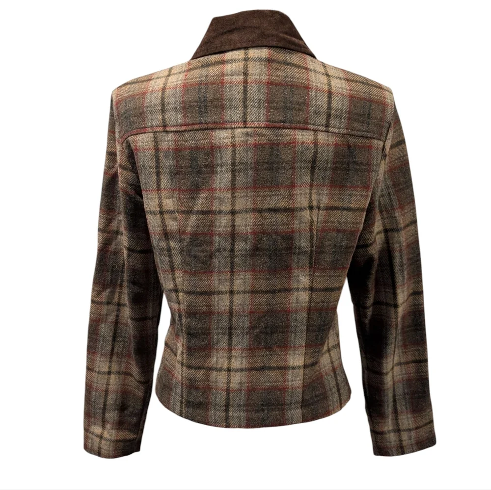 90s Y2K Women's Wrapper Plaid Wool‎ Jacket Blazer Size Medium